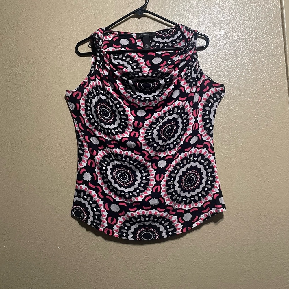 INC International Concepts Pink and Black Swirl Tank Top